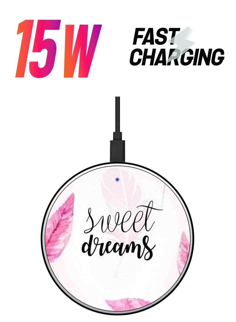 Theodor Sweet Dreams Printed Fast Wireless Charger With USB Cable White/Black/Pink - Image 1