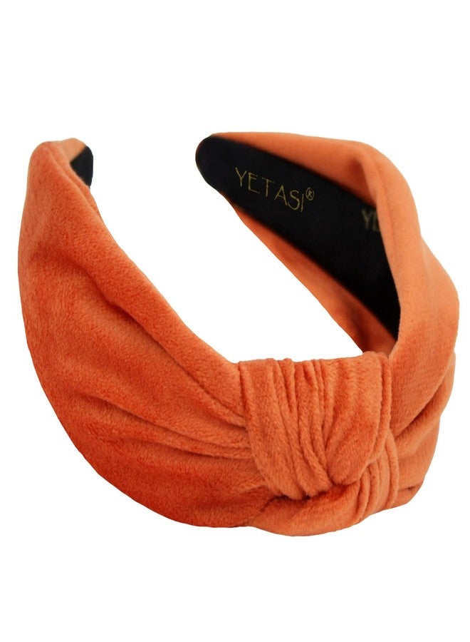 YETASI Headband is Trendy. All Seasons Headbands for Women Girls Warm Stylish Orange Velvet Womens Knotted Headband for Women's Hair, Wearable All Day Head band Top Knot Fashion Designer - Image 1
