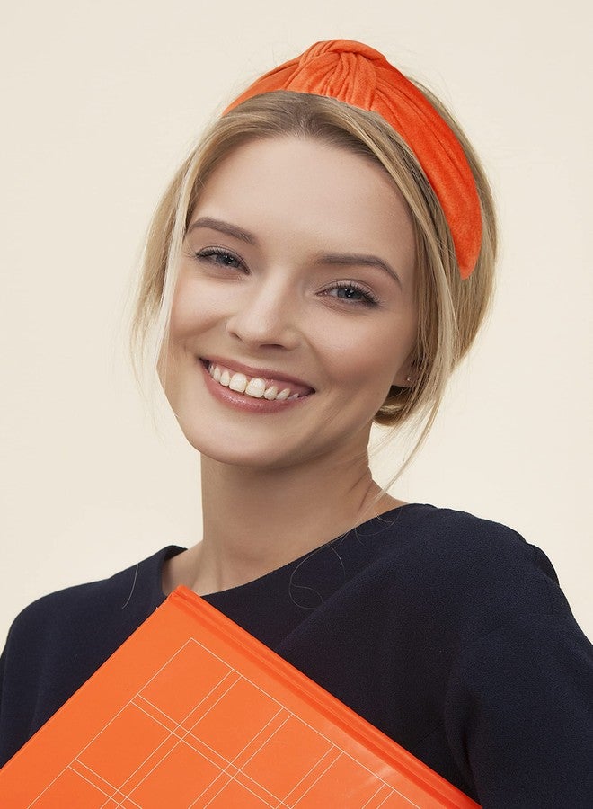 YETASI Headband is Trendy. All Seasons Headbands for Women Girls Warm Stylish Orange Velvet Womens Knotted Headband for Women's Hair, Wearable All Day Head band Top Knot Fashion Designer - Image 3
