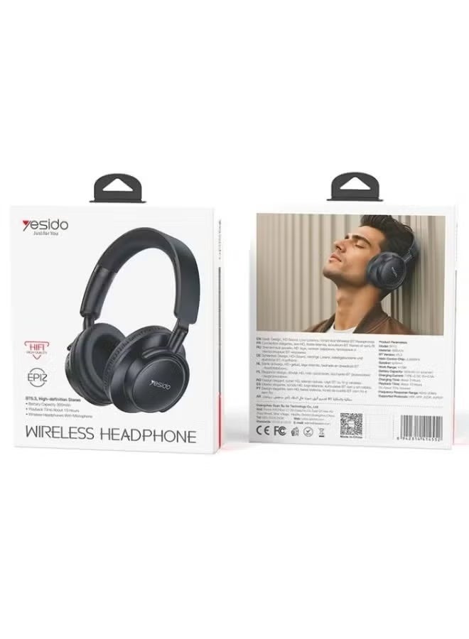 Yesido EP12 Over-Ear Wireless Bluetooth Headphones Black, Stereo Sound Headset with Comfortable Ear Cushions, Foldable Design, Clear Audio, Built-In Microphone for Music, Calls, Gaming & Daily Use - Image 3