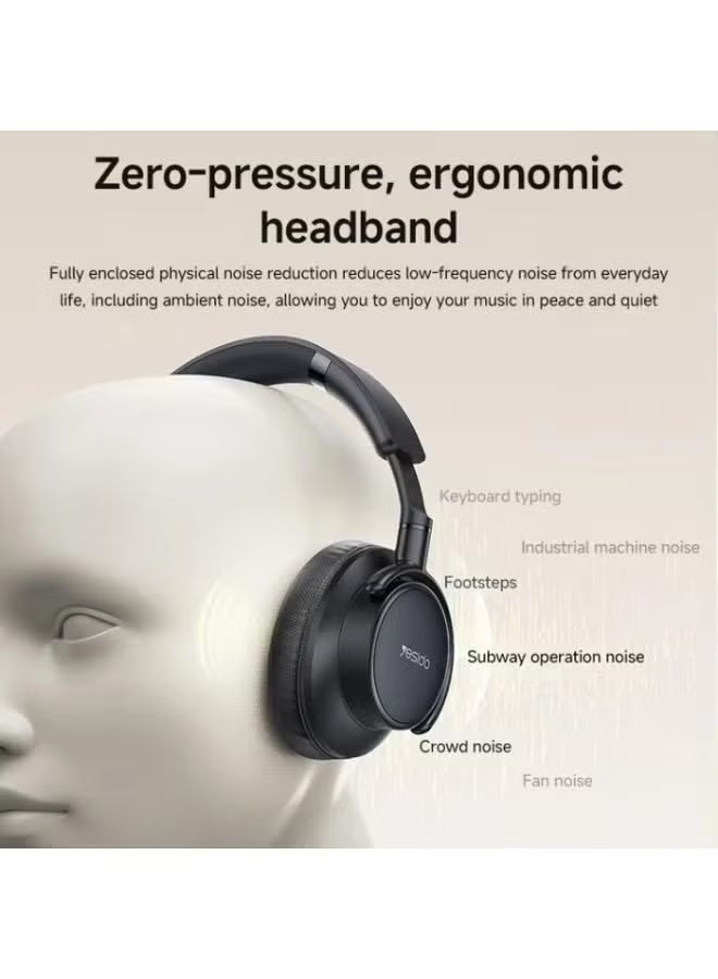 Yesido EP12 Over-Ear Wireless Bluetooth Headphones Black, Stereo Sound Headset with Comfortable Ear Cushions, Foldable Design, Clear Audio, Built-In Microphone for Music, Calls, Gaming & Daily Use - Image 2