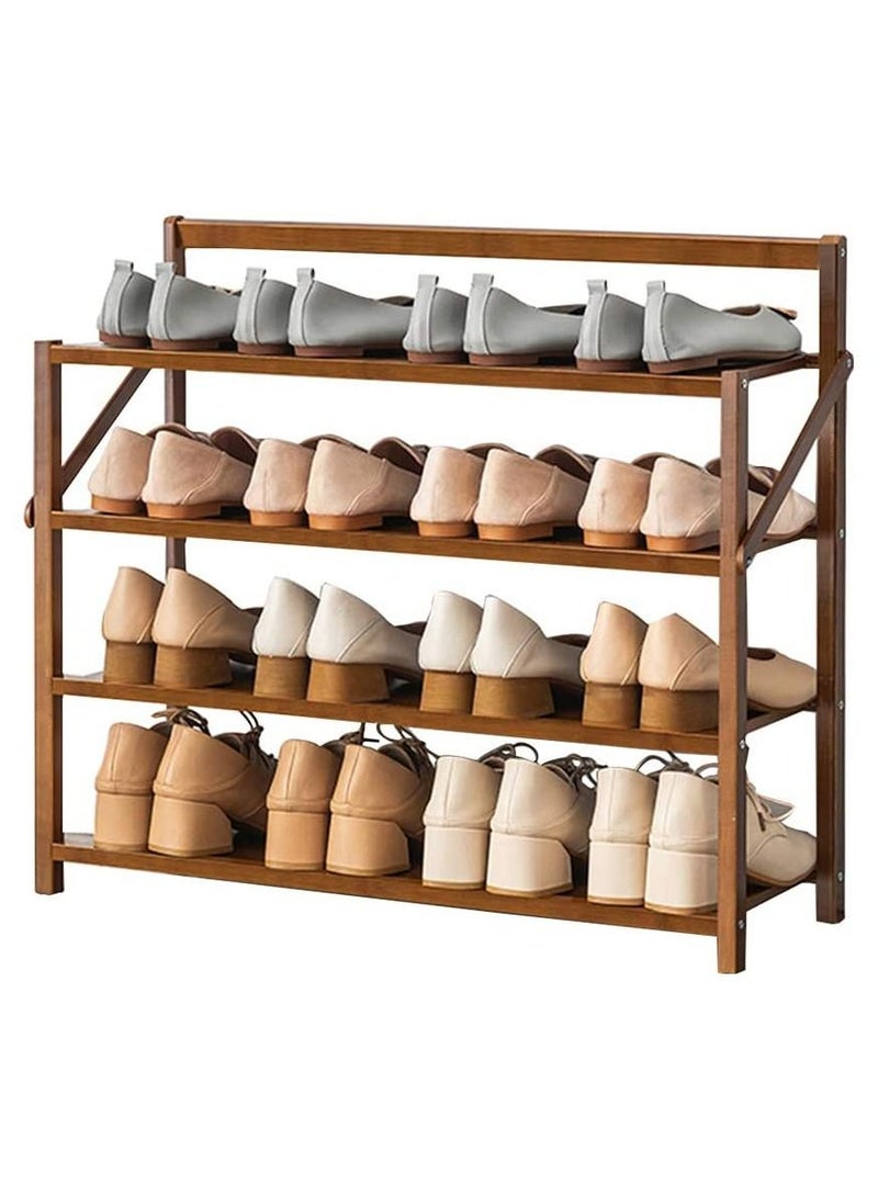 FFD Wooden Shoe Rack 4 Tier Foldable Bamboo Shoes Cabinet Free Standing Flower Stand - Image 1