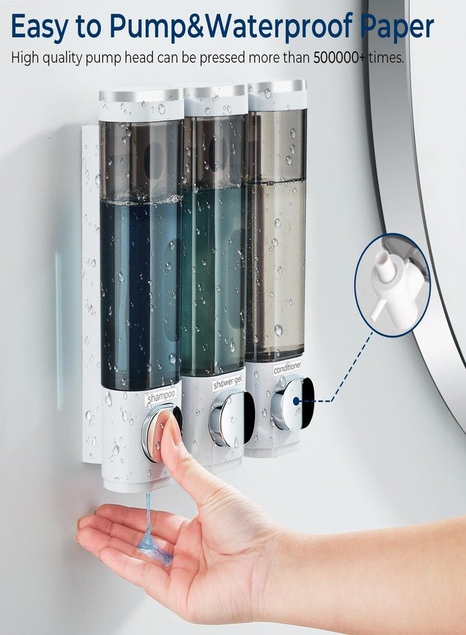 pollock Shampoo and Conditioner Dispenser, Pollock Shower Soap Dispenser 3 Chamber No Drill, Wall Mounted Shampoo Body Wash Conditioner for Bathroom Large Capacity,White - Image 3