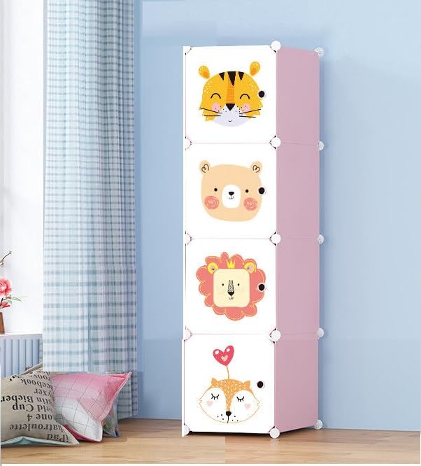 KRISHYAM KRISHYAM Plastic Portable Closet Wardrobe Cube for Hanging Clothes Modular Cabinet for Space Saving Ideal Storage Organizer Cube for Books Toys Towels 4 Box Pink  - Image 1