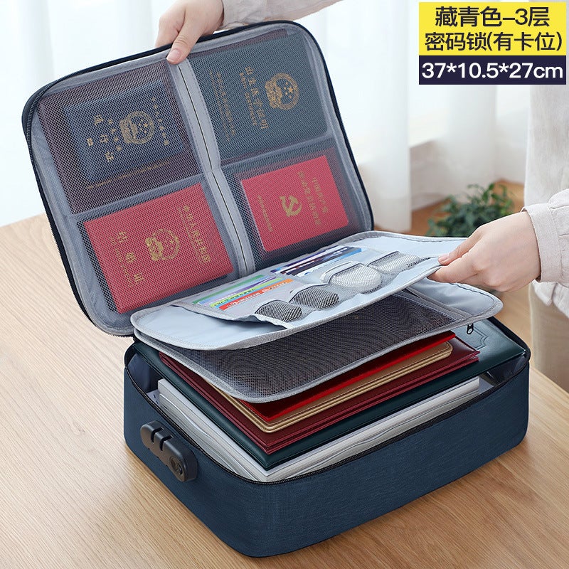 Generic Multi-Functional Office Document Bag with Large Capacity Navy three-layer password lock