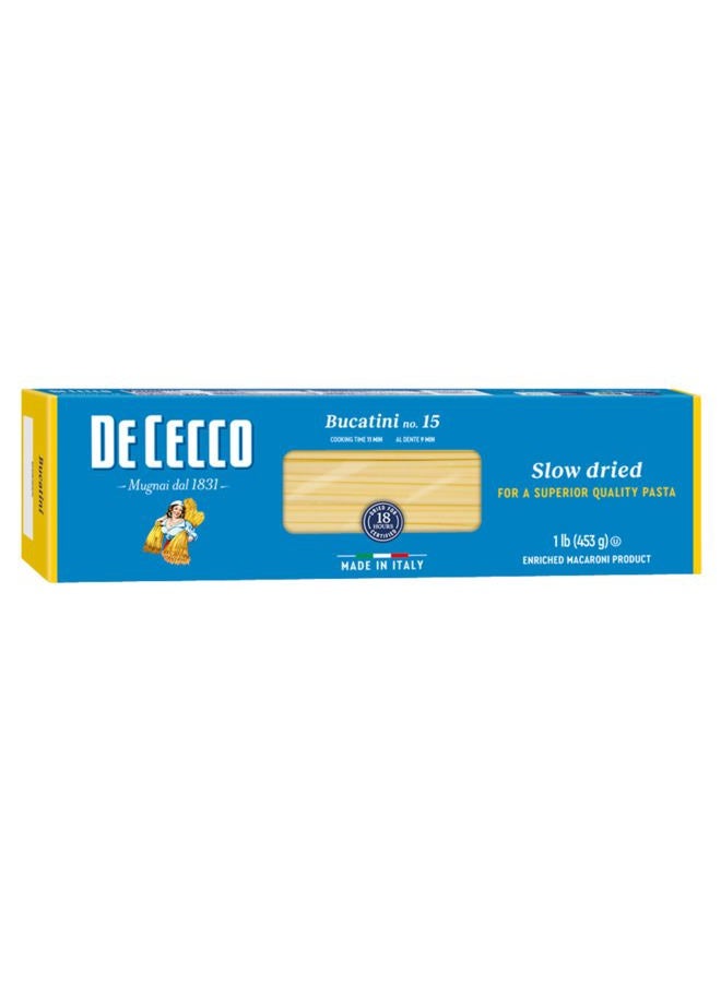 De Cecco Bucatini No. 15 Pasta, 16 Oz, Authentic, Slow Dried, Made with Semolina and Durum Wheat, Versatile Pasta for Sauces & Recipes, Made in Italy - Image 1
