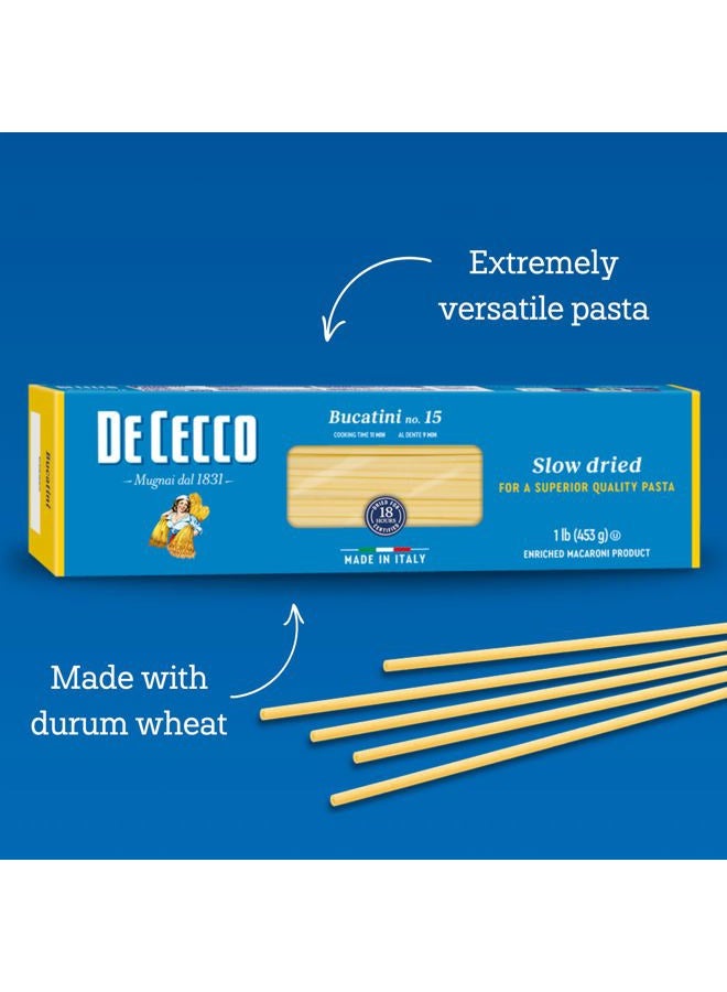 De Cecco Bucatini No. 15 Pasta, 16 Oz, Authentic, Slow Dried, Made with Semolina and Durum Wheat, Versatile Pasta for Sauces & Recipes, Made in Italy - Image 4