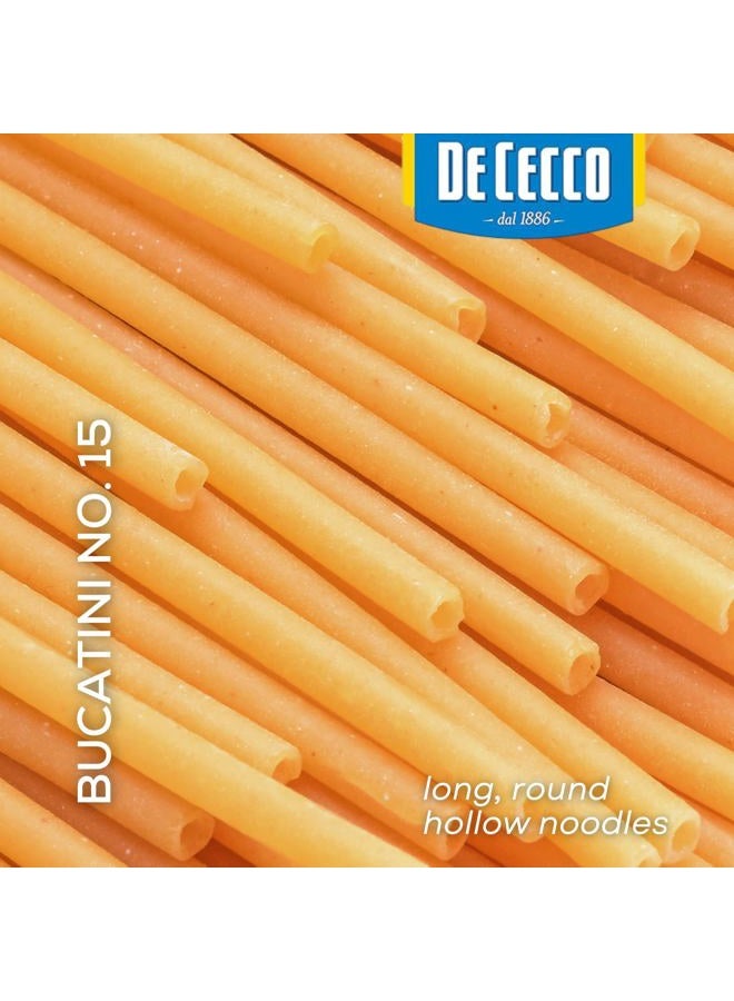 De Cecco Bucatini No. 15 Pasta, 16 Oz, Authentic, Slow Dried, Made with Semolina and Durum Wheat, Versatile Pasta for Sauces & Recipes, Made in Italy - Image 3