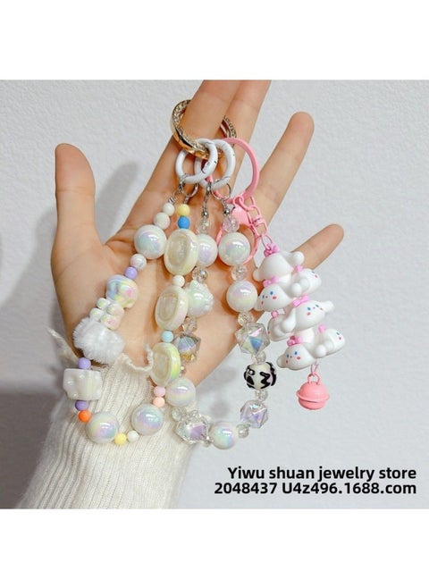 Blind Box Bag Hanging Dopamine Handmade Beaded Mobile Phone Chain Two Strings With Doll Studio Explosions Hand-painted Beads Hanging Ornaments-Specifications:White (chain, Doll Style Random)