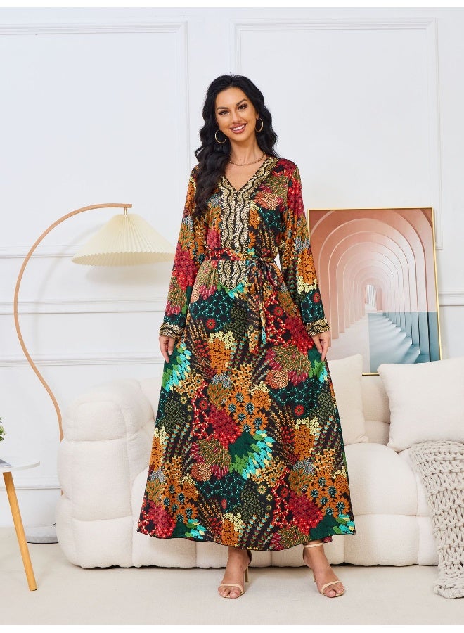 Madam Uniq Floral Long Sleeve V-Neck Muslim Printed Maxi Dress  - Image 5