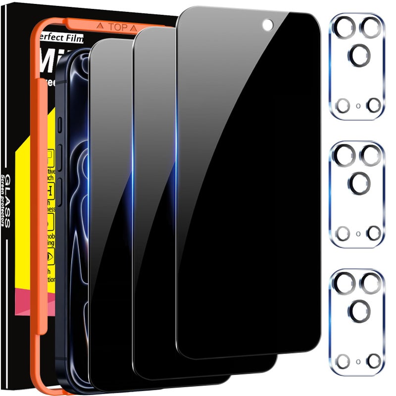 Milomdoi 3 Pack Privacy Screen Protector for iPhone 17 Pro Max [Phone Case Friendly] Accessories Private Film, 3 Pacs Tempered Glass Camera Lens Protector, with Mounting Frame for Apple Anti Spy,Black - Image 1