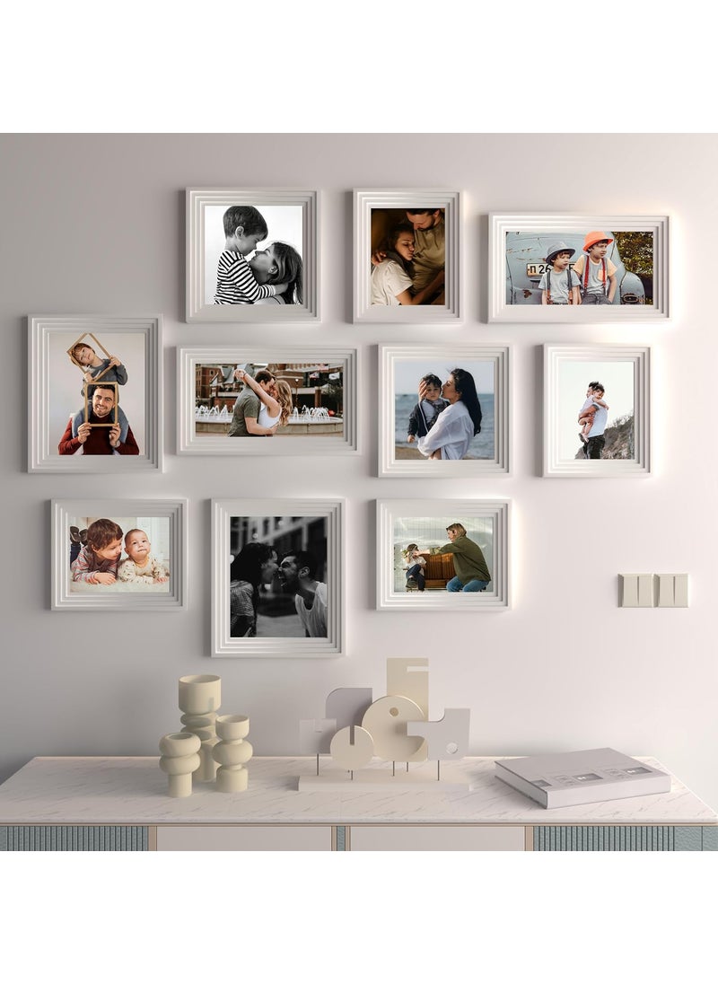 Art Street Art Street Set of 10 Allure Premium 3D Photo Frame for Living Room, Home Decoration & Office Décor, Wooden Collage Wall Picture Frame (White, 6x8, 6x10, 8x8, 8x10 Inches)  - Image 1