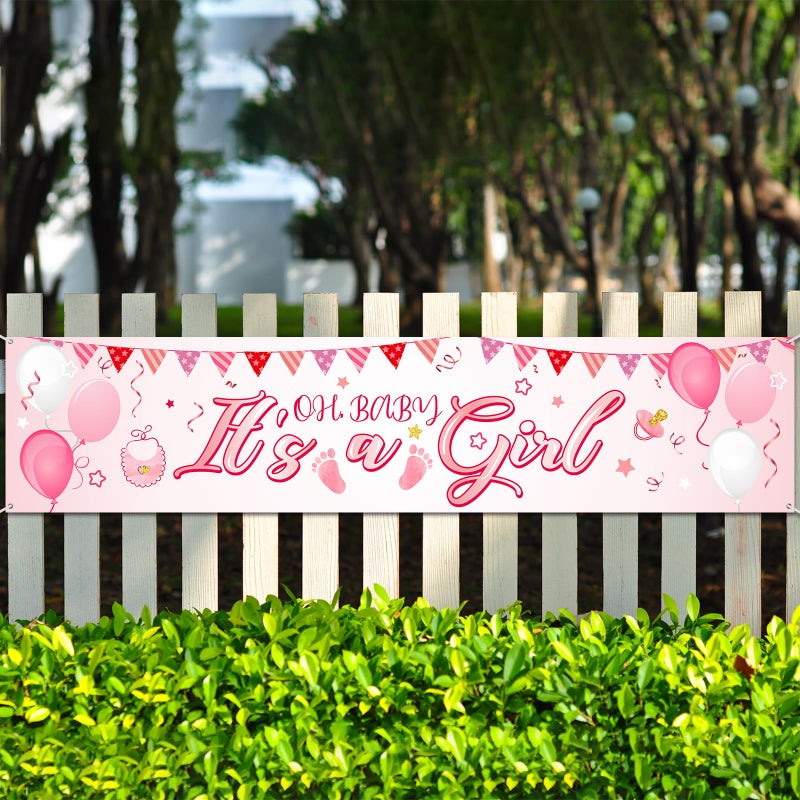 Blulu Its a Girl Banner Baby Shower Decorations Welcome Home Horizontal Pink Large Fabric It is a Banner Backdrop Background Shower Yard Sign Party Photo Booth Decorations 71 x 157 Inches - Image 3