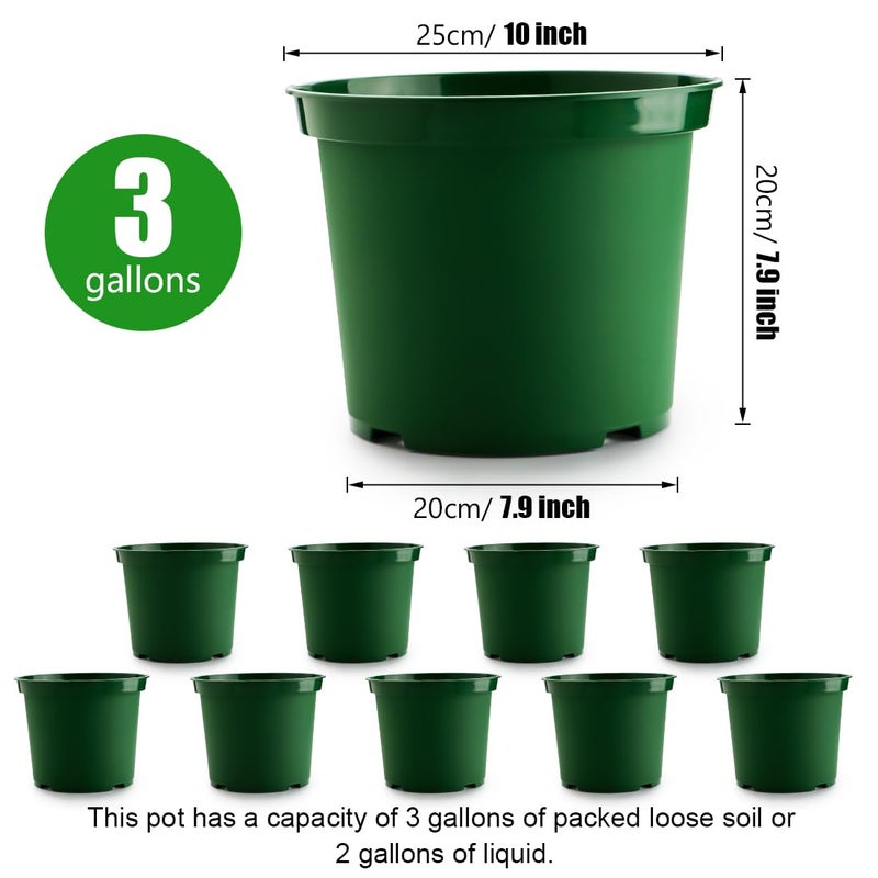 RooTrimmer 3 Gallon Plastic Nursery Pots, 10 Inch Round Plant Pots with Drainage Holes, 10 Pack Planting Pot for Outdoor Indoor Plants, Gardening Gifts for Women, Green - Image 2