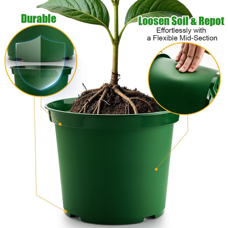 RooTrimmer 3 Gallon Plastic Nursery Pots, 10 Inch Round Plant Pots with Drainage Holes, 10 Pack Planting Pot for Outdoor Indoor Plants, Gardening Gifts for Women, Green - Image 3