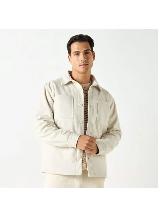 Iconic Iconic Solid Jacket with Long Sleeves and Pockets