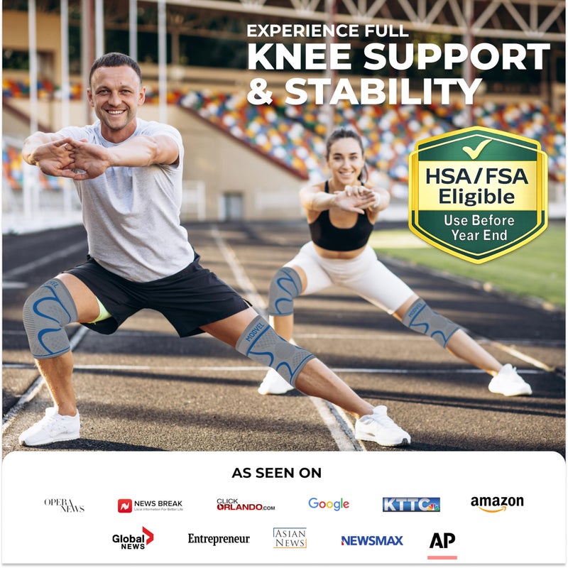 Modvel مودفيل 2 حزمة دعامة للركبة للنساء والرجال - كم ضغط للركبة لتخفيف آلام الركبة ودعم المفاصل لتمزق الرباط الصليبي الأمامي، التهاب المفاصل، تمزق الغضروف للركبة للرياضة، دعامة للركبة لصالة الألعاب الرياضية - Image 2