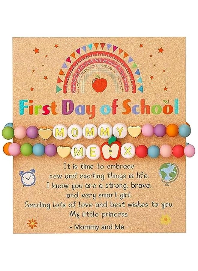 First Day of School Initial Bracelets, Back to School Bracelet Mommy and Me, Color Beads Bracelet Jewelry Gifts - Image 1
