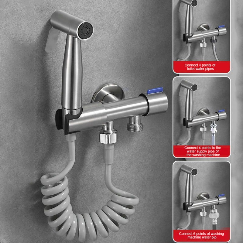Handheld Bidet Sprayer: 4-Piece Silver Set, 304 Stainless Steel Rust-resistant, Dual Soft/Jet Function - Eco-friendly Toilet Paper Saving, Wall-mounted for Bathroom Use - Image 3