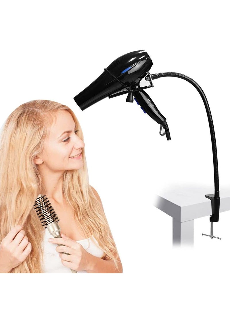 Hair Dryer Holder, Hands Free Blow Stainless Steel Stand Clamp Mount for Countertop, Adjustable Dog Grooming Makeup Table Arm with (Black) - Image 1