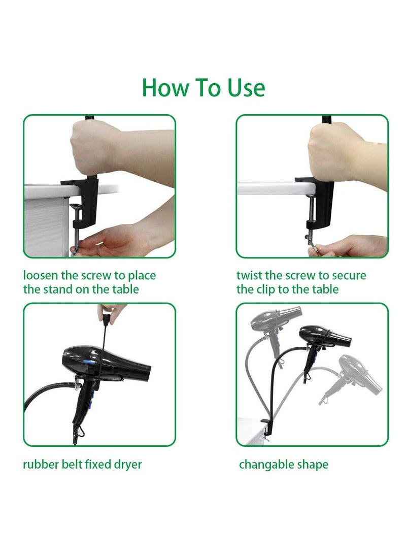 Hair Dryer Holder, Hands Free Blow Stainless Steel Stand Clamp Mount for Countertop, Adjustable Dog Grooming Makeup Table Arm with (Black) - Image 4