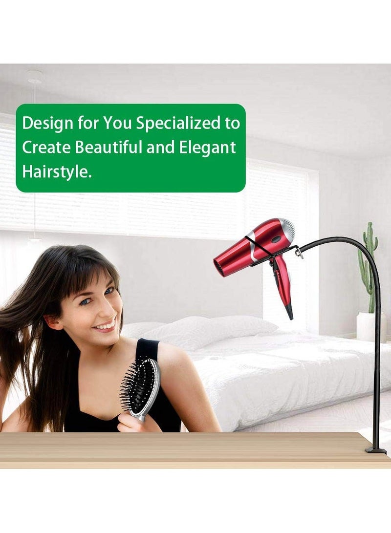 Hair Dryer Holder, Hands Free Blow Stainless Steel Stand Clamp Mount for Countertop, Adjustable Dog Grooming Makeup Table Arm with (Black) - Image 2