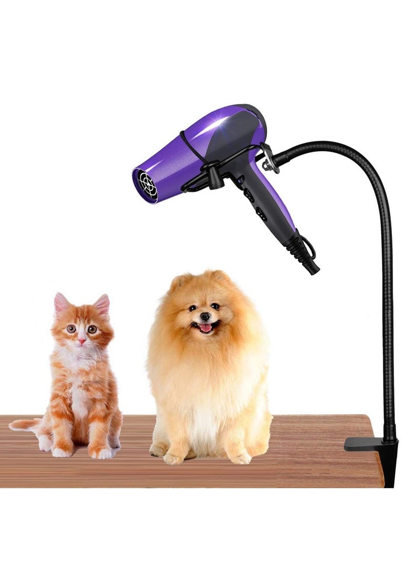Hair Dryer Holder, Hands Free Blow Stainless Steel Stand Clamp Mount for Countertop, Adjustable Dog Grooming Makeup Table Arm with (Black) - Image 3