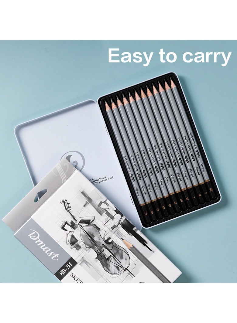 Dmast Deli EC391 Sketch Pencil Set 12pcs (2H-8B) Black - ideal for professional sketching and drawing - Image 3