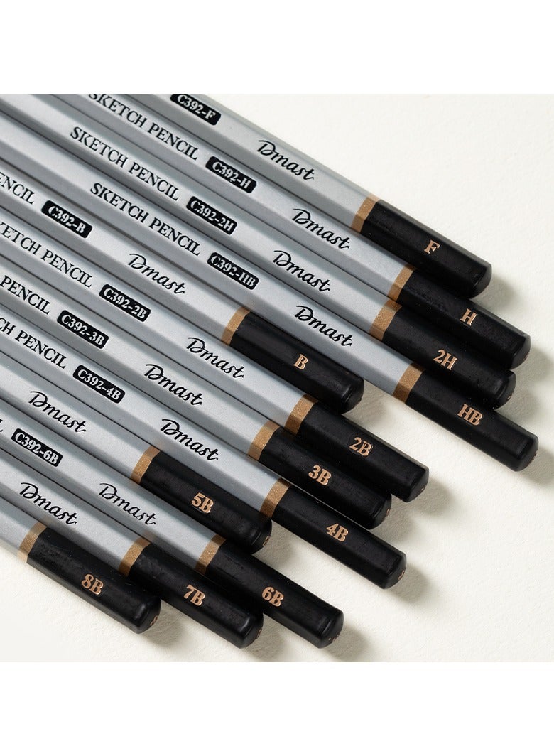 Dmast Deli EC391 Sketch Pencil Set 12pcs (2H-8B) Black - ideal for professional sketching and drawing - Image 5