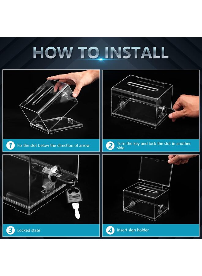 1 Pack Acrylic Donation Box with Lock,Ballot Box with Sign Holder,Suggestion Box Storage Container for Voting, Raffle Box,Tip Jar(CLEAR) - Image 5