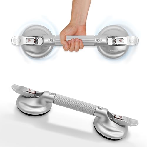 KosmoCare Suction Grab Bar | Tool Free Shower Handle | Portable Grab Bar | Safety Rail for Handicap Elderly Senior | Quick (Dis) Assemble | Heavy Duty | 17 inch Silver - Crest Series - Image 1