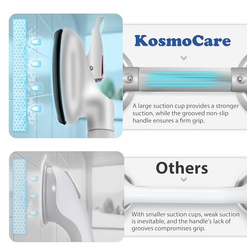 KosmoCare Suction Grab Bar | Tool Free Shower Handle | Portable Grab Bar | Safety Rail for Handicap Elderly Senior | Quick (Dis) Assemble | Heavy Duty | 17 inch Silver - Crest Series - Image 2
