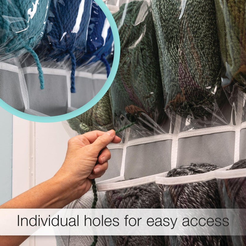 Samsill Over The Door Hanging Bag Holds 20 Skeins, Clear Expandable Compartments with Individual Holes Allow Easy Access to Craft Supplies, Dustproof Crochet and Yarn Bag for Organizing - Image 3