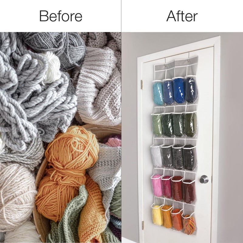 Samsill Over The Door Hanging Bag Holds 20 Skeins, Clear Expandable Compartments with Individual Holes Allow Easy Access to Craft Supplies, Dustproof Crochet and Yarn Bag for Organizing - Image 5
