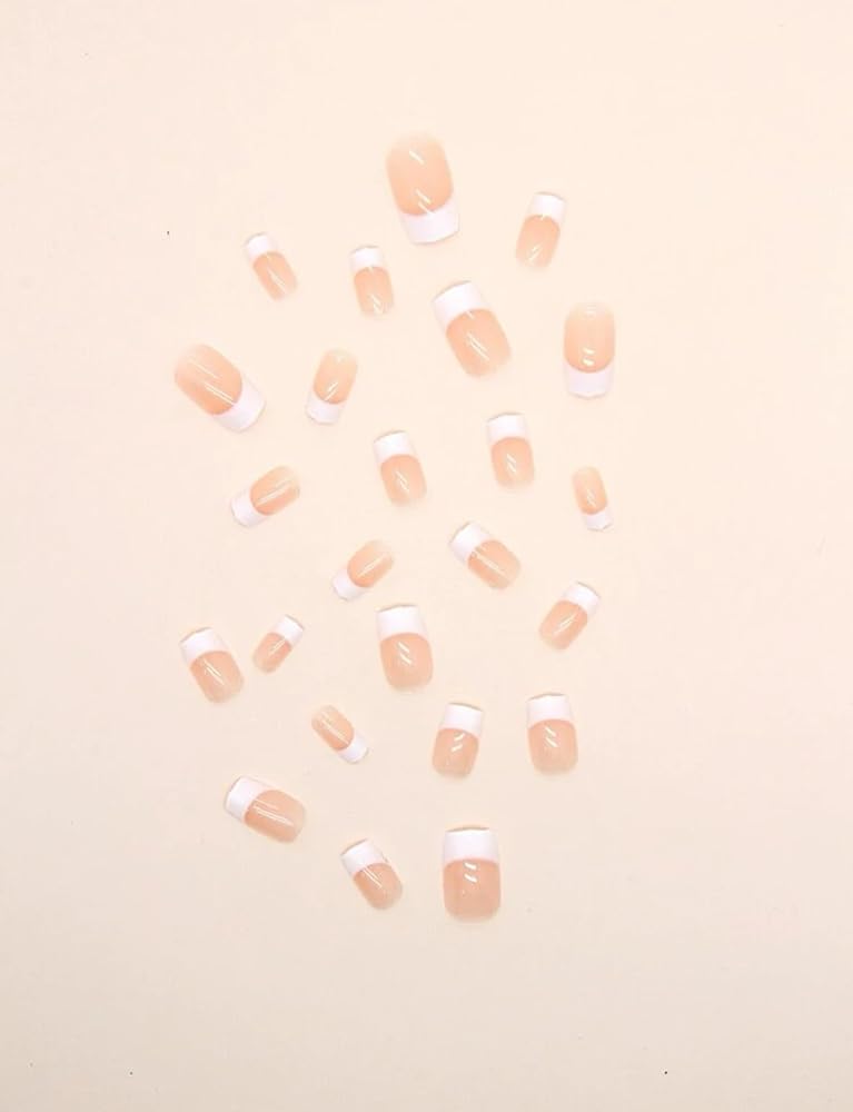 Suerte Press On Nails coffin square solid Color gradient glossy 24 pcs press on French nails long natural classic French white manicures fake nails with glue kit - Image 2