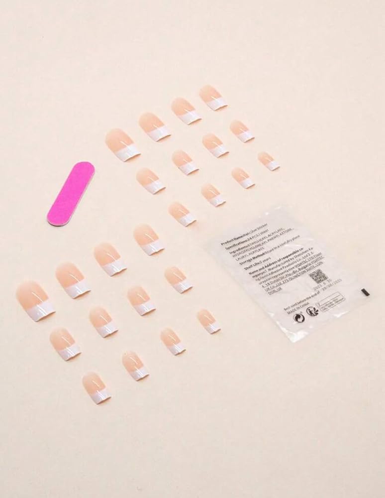Suerte Press On Nails coffin square solid Color gradient glossy 24 pcs press on French nails long natural classic French white manicures fake nails with glue kit - Image 3
