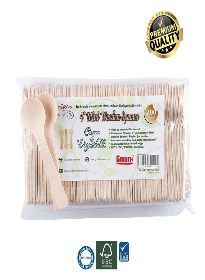 Gmark 4" Mini Wooden Spoons 200 ct, Biodegradable Compostable Birchwood (200pcs/bag) GM1042 - Image 3