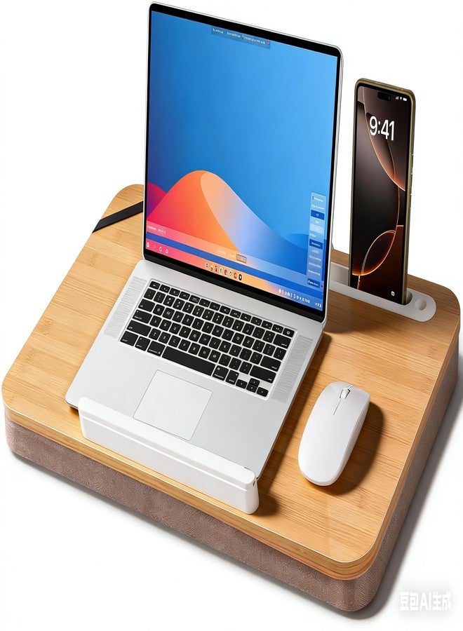 wishacc صينية مكتب محمولة من الخيزران Wishacc، خشب طبيعي، كبيرة 21.1 × 12.9 بوصة، للمكتب المنزلي - Image 1
