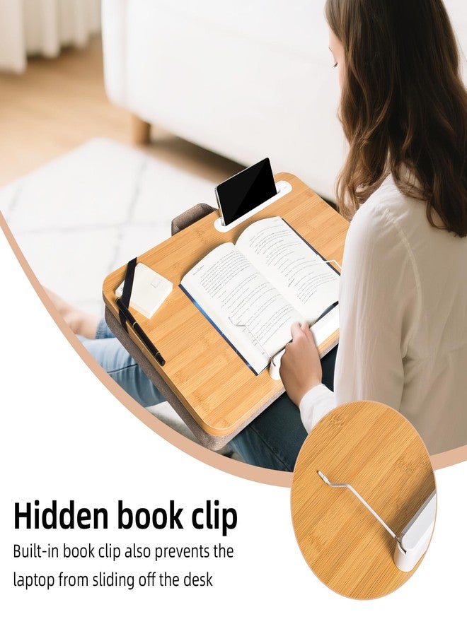 wishacc صينية مكتب محمولة من الخيزران Wishacc، خشب طبيعي، كبيرة 21.1 × 12.9 بوصة، للمكتب المنزلي - Image 3