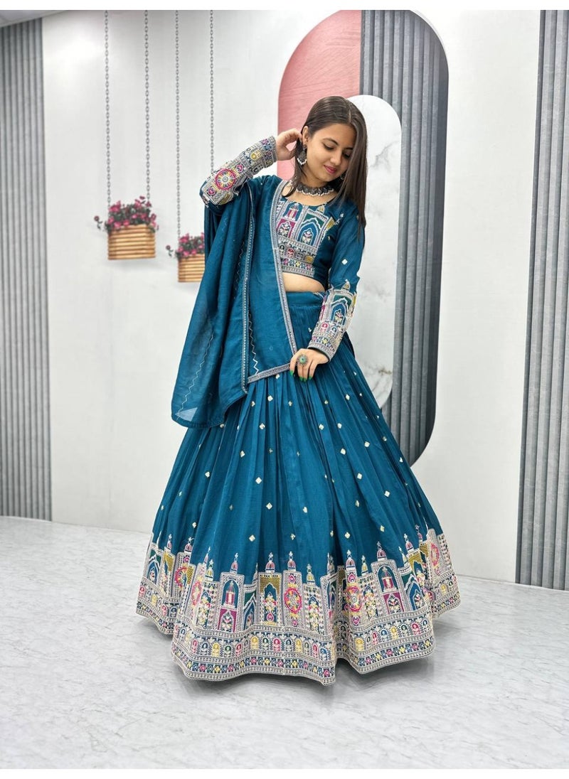 Super Asian - Premium Pure Vichitra Embroidered Lehenga Choli Set with Latkan Dori & Coding Sequence Work – Fully Stitched - Image 1