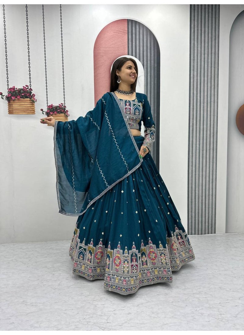 Super Asian - Premium Pure Vichitra Embroidered Lehenga Choli Set with Latkan Dori & Coding Sequence Work – Fully Stitched - Image 1