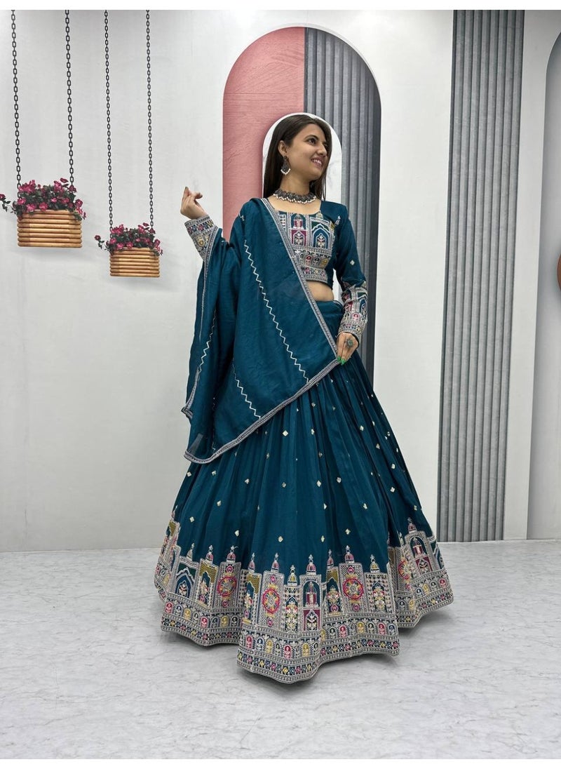 Super Asian - Premium Pure Vichitra Embroidered Lehenga Choli Set with Latkan Dori & Coding Sequence Work – Fully Stitched - Image 1