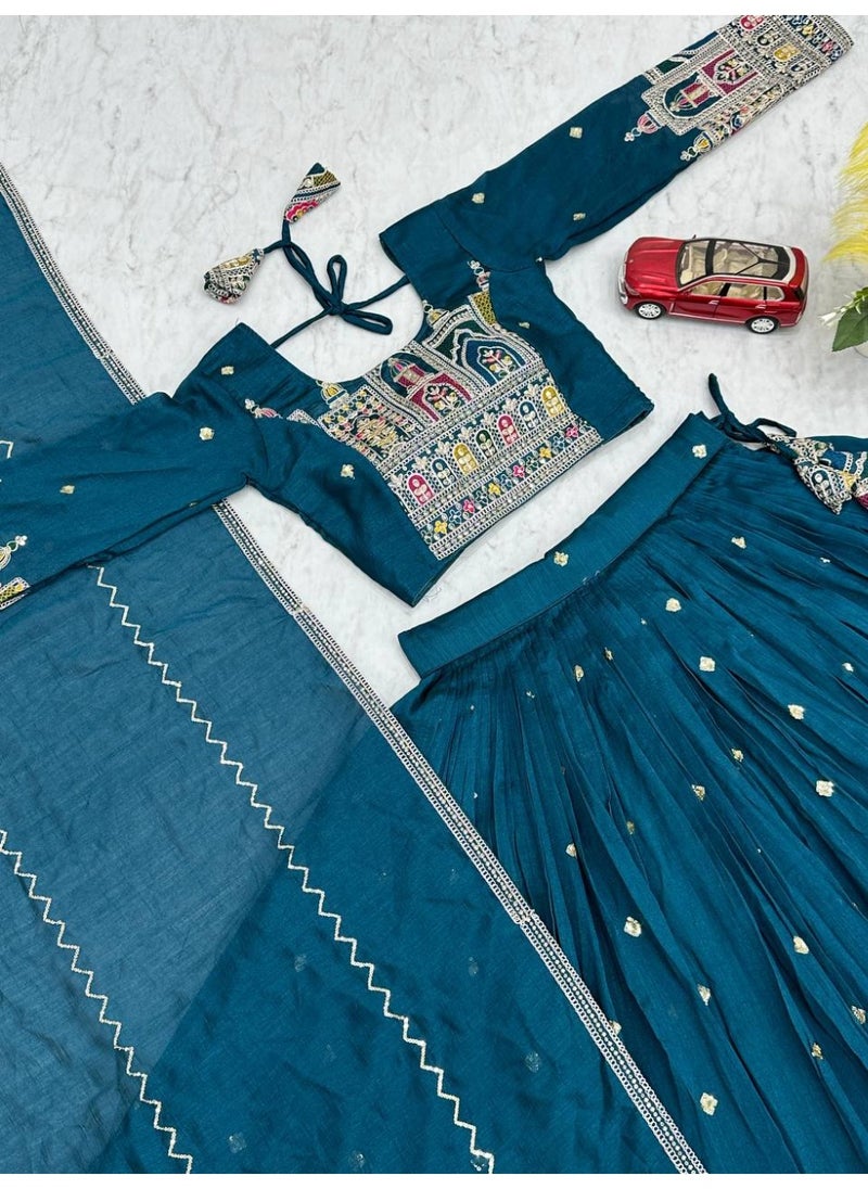 Super Asian - Premium Pure Vichitra Embroidered Lehenga Choli Set with Latkan Dori & Coding Sequence Work – Fully Stitched - Image 1