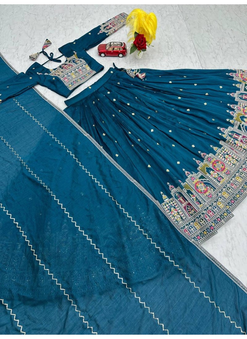 Super Asian - Premium Pure Vichitra Embroidered Lehenga Choli Set with Latkan Dori & Coding Sequence Work – Fully Stitched - Image 1