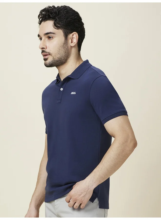 بيينغ هيومان Mens Navy Polo Collar Short Sleeve Polo T-Shirt