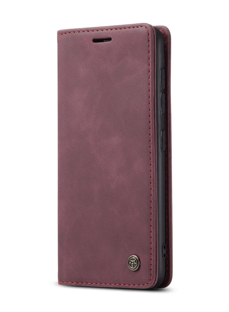 CaseMe Samsung Galaxy A21S Case Wallet Case Book Folding Flip Folio Case with Magnetic Kickstand Card Slots Protective Cover - Red Wine - Image 2