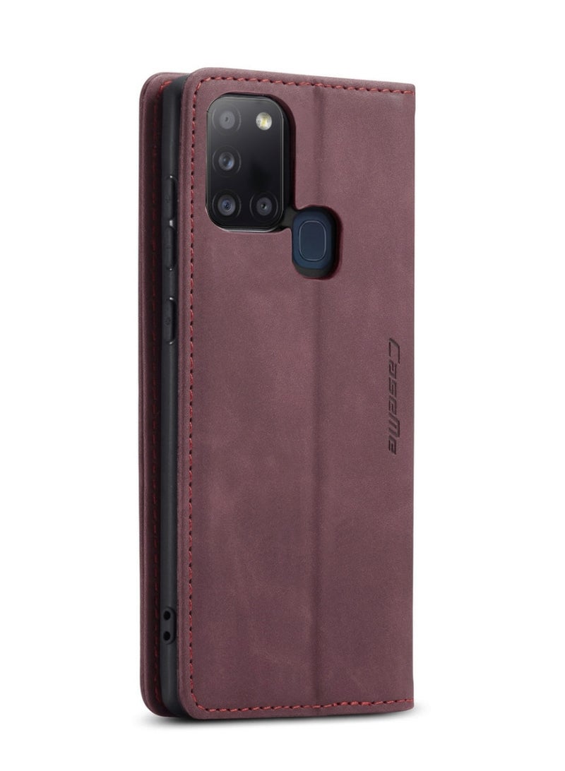 CaseMe Samsung Galaxy A21S Case Wallet Case Book Folding Flip Folio Case with Magnetic Kickstand Card Slots Protective Cover - Red Wine - Image 3