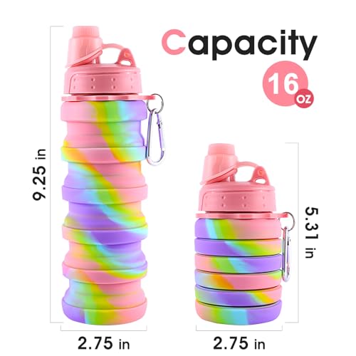 MAKERSLAND Collapsible Water Bottles for Travel, Foldable Sports Water Bottle for Kids, Reusable Water-proof Silicone Water Bottles with mountaineering Buckle for Camping Hiking Holiday - Image 2