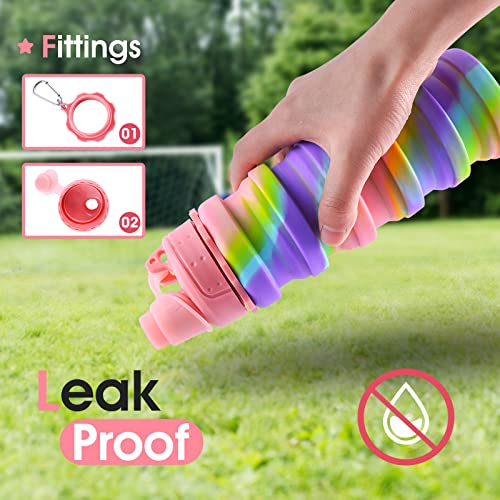 MAKERSLAND Collapsible Water Bottles for Travel, Foldable Sports Water Bottle for Kids, Reusable Water-proof Silicone Water Bottles with mountaineering Buckle for Camping Hiking Holiday - Image 4