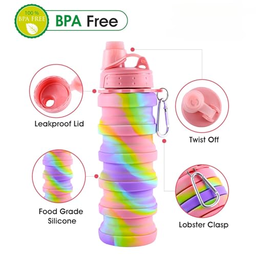 MAKERSLAND Collapsible Water Bottles for Travel, Foldable Sports Water Bottle for Kids, Reusable Water-proof Silicone Water Bottles with mountaineering Buckle for Camping Hiking Holiday - Image 3